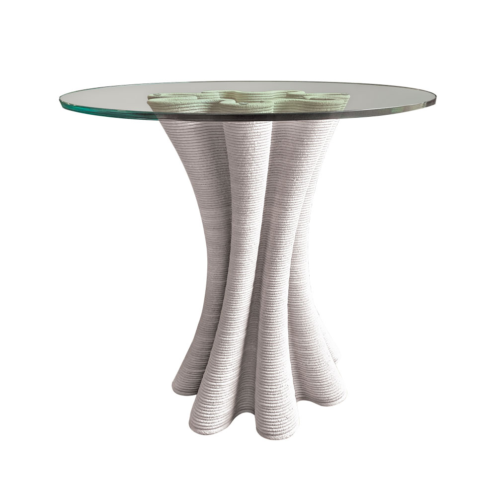 3D printed contemporary high top pub table with a twisted design base